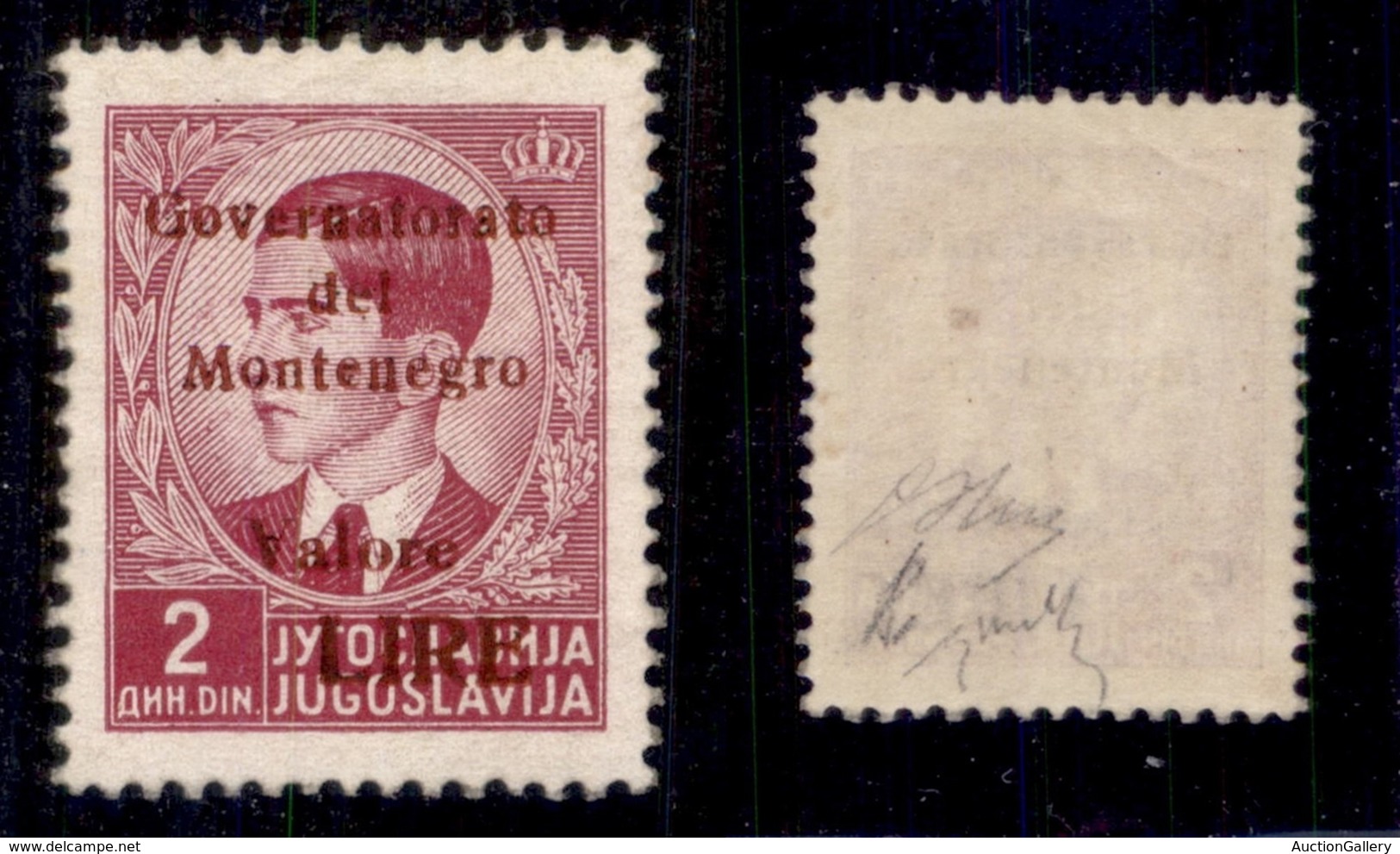 0484 OCCUPAZIONI - MONTENEGRO - 1942 - Lire Su 2 Din (52) - Gomma Integra - Molto Bello - Oliva + Chiavarello + Cert. AG - Autres & Non Classés