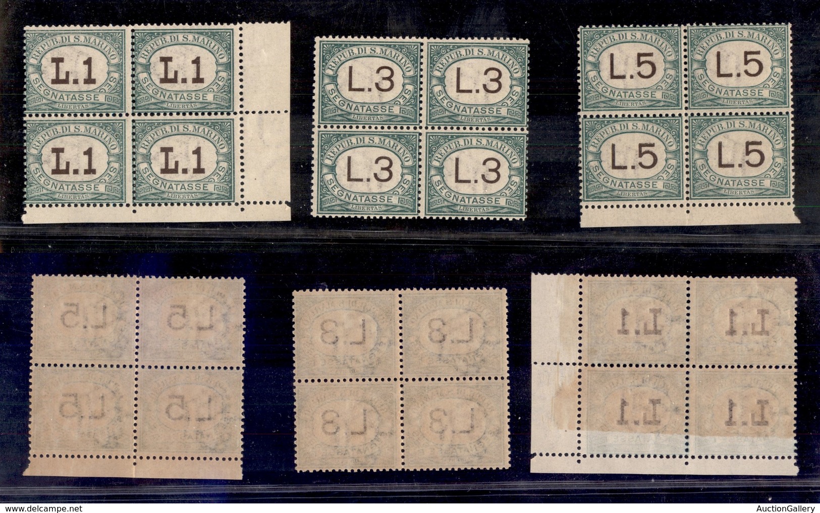 0684 SAN MARINO - 1924 - Segnatasse - 3 Valori (15/17) In Quartine - Gomma Integra - Rare (2.850) - Other & Unclassified