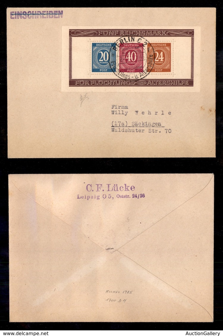 0689 EUROPA - GERMANIA  - Occ. Interalleata - 1946 - Esposizione Di Berlino (1-Foglietto) Busta Per Sackingen Del 15.12. - Altri & Non Classificati