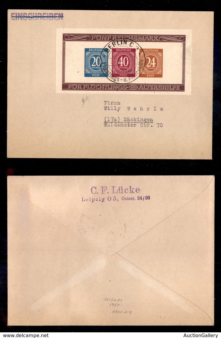 0690 EUROPA - GERMANIA  - Occ. Interalleata - 1946 - Esposizione Di Berlino (2-Foglietti) Busta Per Sackingen Del 15.12. - Autres & Non Classés