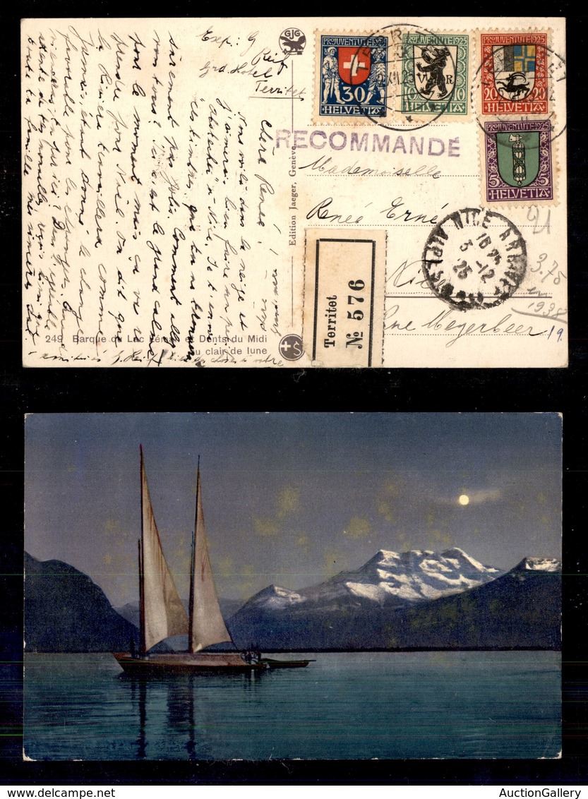 0704 EUROPA - SVIZZERA - Pro Juventute 1925 (214/217) - Cartolina Raccomandata Per Nizza Del 2.12.25 - Autres & Non Classés
