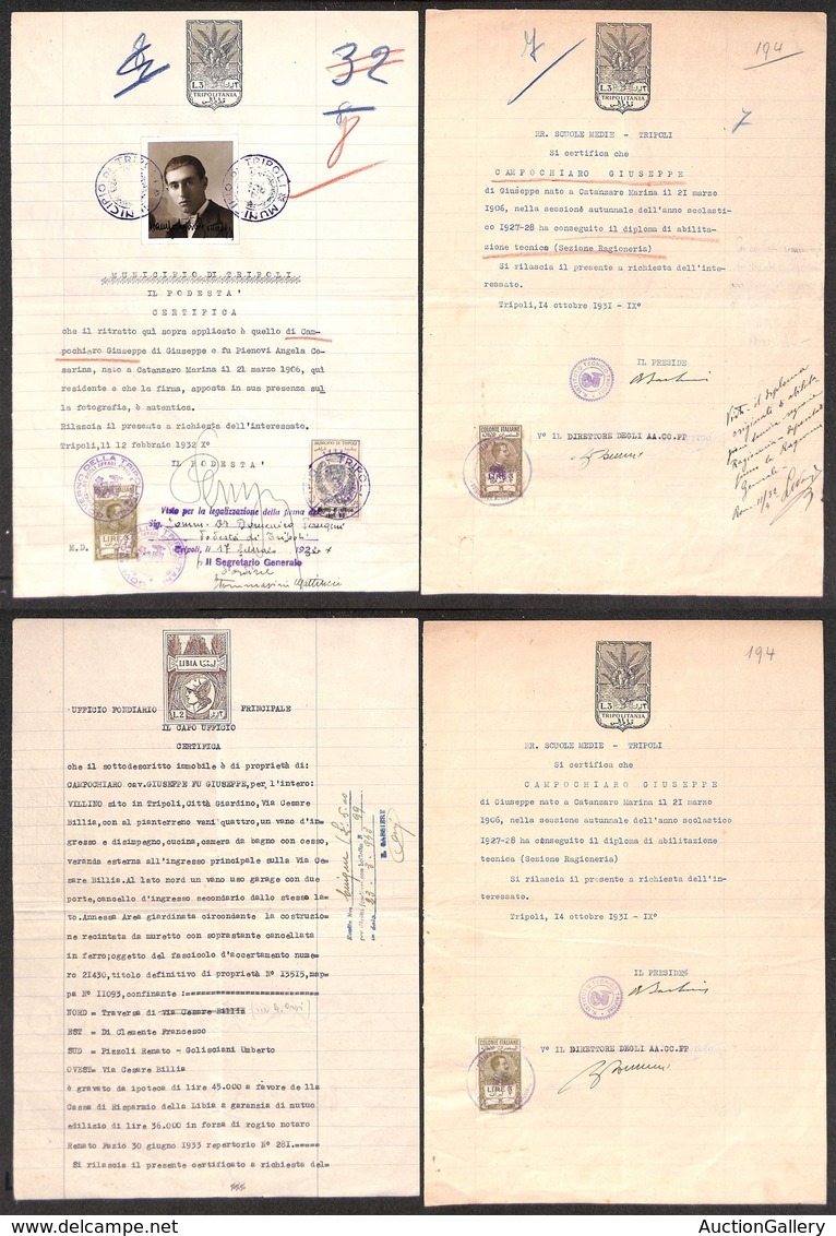 0798 LOTTI E COLLEZIONI - LIBIA - 1931/1943 - Tripoli - Lotto Di Quattro Certificati Commerciali Del Periodo Su Carta Bo - Sonstige & Ohne Zuordnung