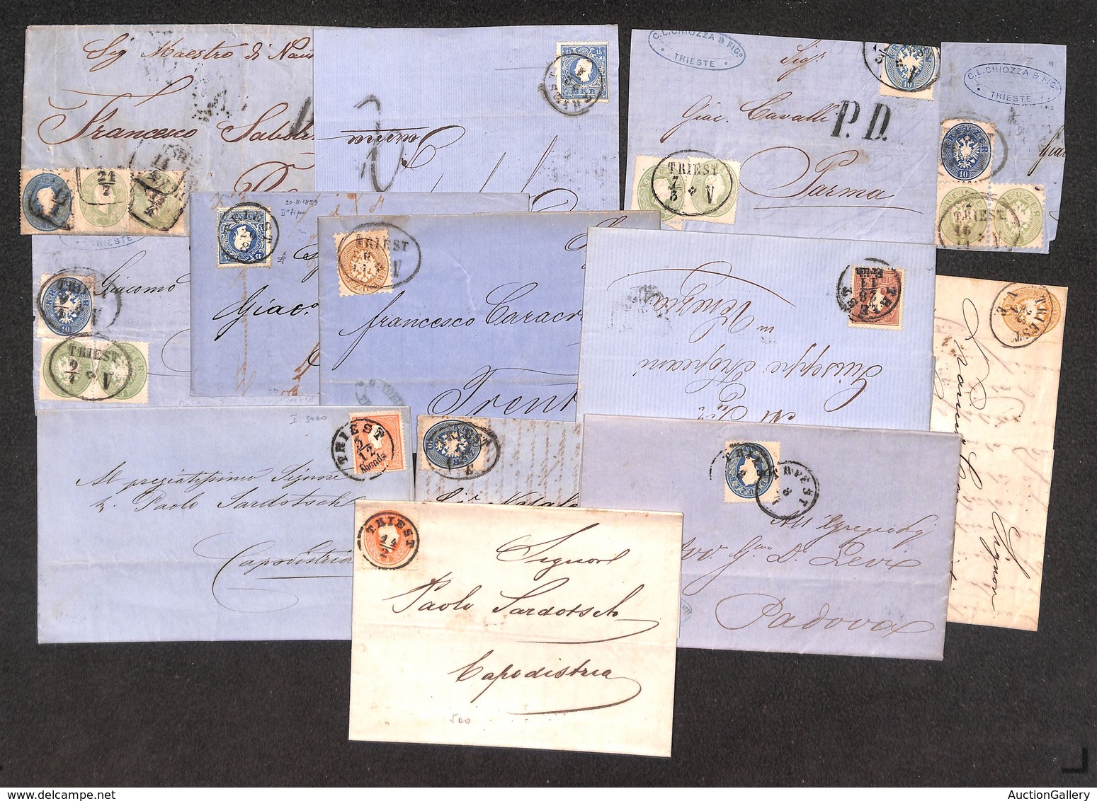 0810 LOTTI E COLLEZIONI - 1858/1866 - Trieste - Nove Lettere E Quattro Frammenti Con Affrancature Del Periodo - Da Esami - Other & Unclassified