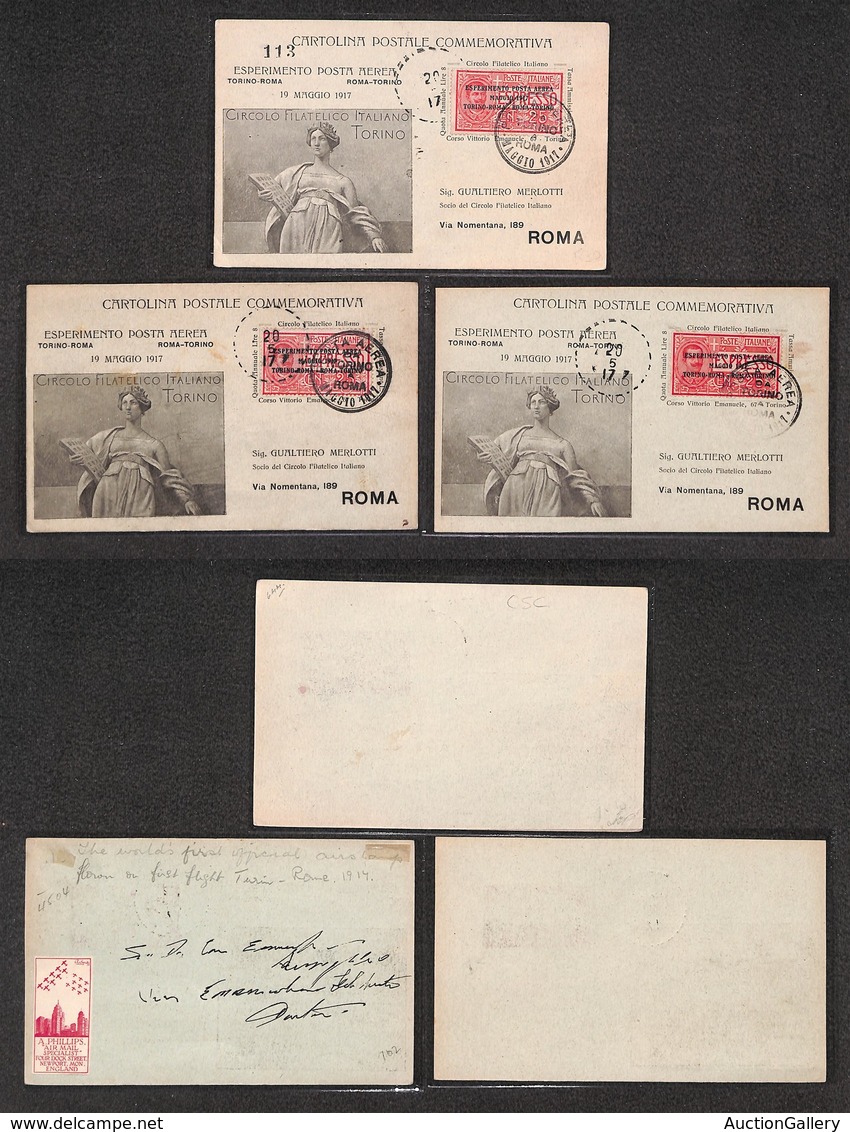 0854 ITALIA - POSTA AEREA - 1917 (20 Maggio) - Torino Roma (GP1 - Longhi 798/17TRa) - Lotto Di 3 Cartoline Ufficiali (ve - Autres & Non Classés