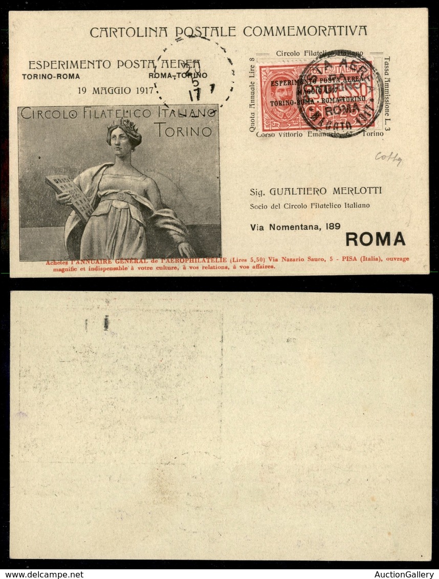 0855 ITALIA - POSTA AEREA - 1917 (20 Maggio) - Torino Roma (GP1 - Longhi 798/nota - 798a/17TRaa) - Cartolina Ufficiale ( - Other & Unclassified