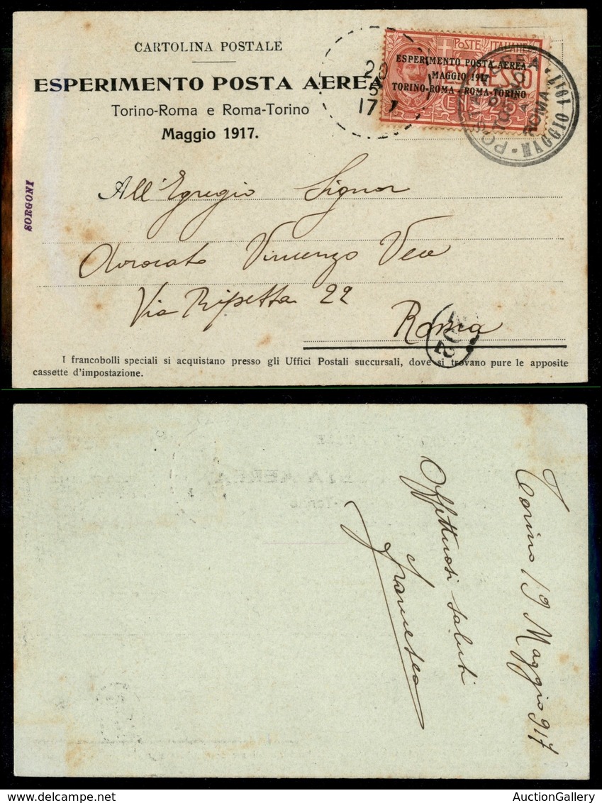 0858 ITALIA - POSTA AEREA - 1917 (20 Maggop) - Torino Roma (GP1c - Longhi 803/17TRf) - Cartolina Pomilio Del Volo - Other & Unclassified