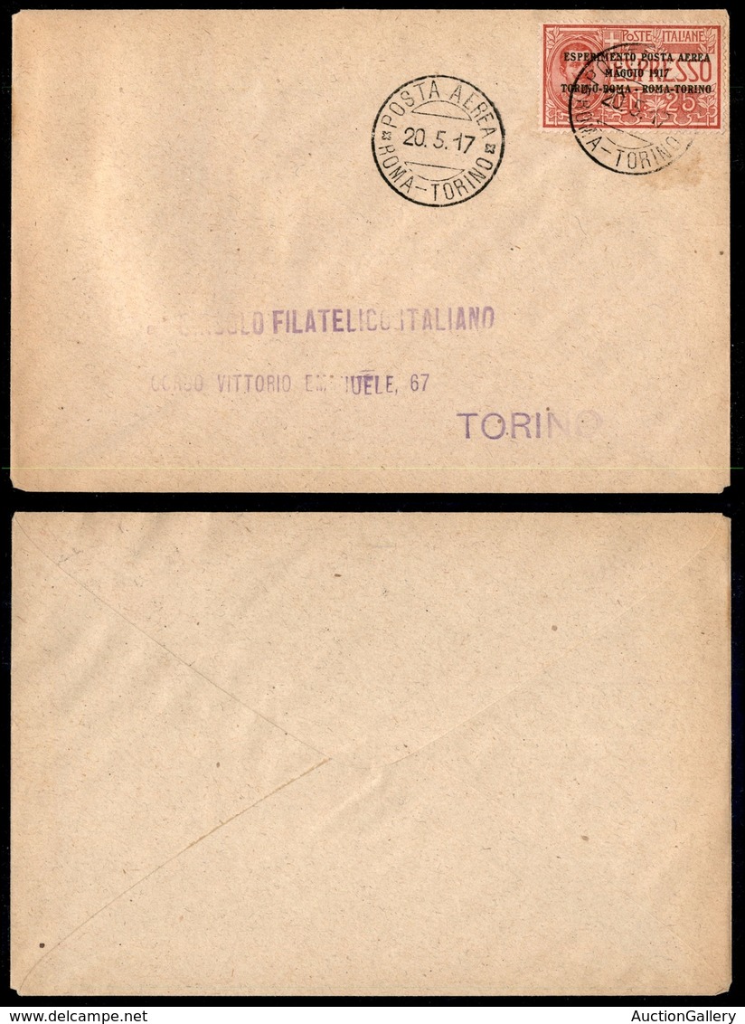 0860 ITALIA - POSTA AEREA - 1917 (20 Maggio) - Roma Torino (GP1 - Longhi 824/17RTa) - Aerogramma Del Volo - Autres & Non Classés