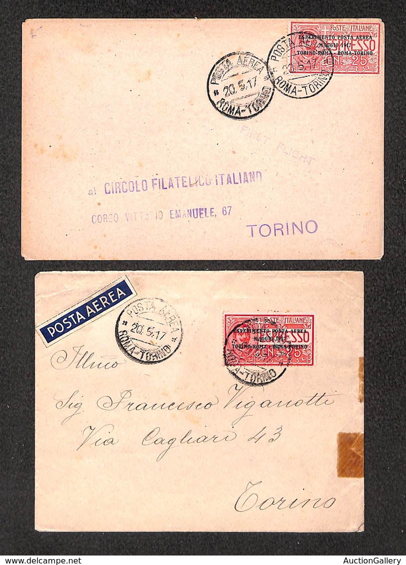 0863 ITALIA - POSTA AEREA - 1917 (20 Maggio) - Roma Torino (GP2 - Longhi 825/17RTb) - Due Aerogrammi Del Volo - Autres & Non Classés