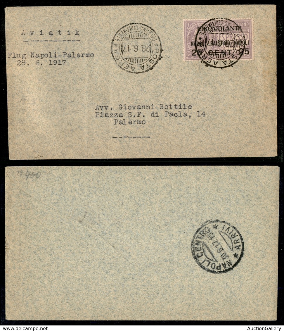 0876 ITALIA - POSTA AEREA - 1917 (28 Giugno) - Palermo Napoli (7 - Longhi 876/17PNa) - Aerogramma Del Volo - Other & Unclassified