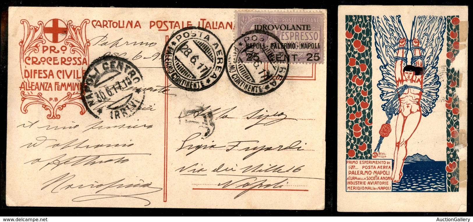 0879 ITALIA - POSTA AEREA - 1917 (28 Giugno) - Palermo Napoli (7a - Longhi 879/17PNd) - Cartolina Speciale - Other & Unclassified