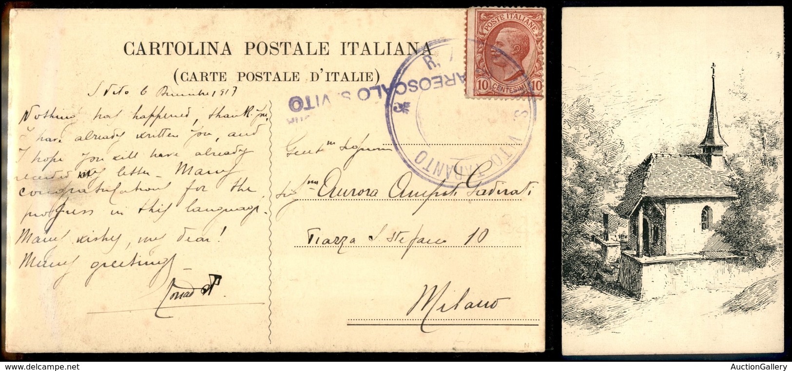 0882 ITALIA - POSTA AEREA - 1917 (6 Dicembre) - R Aeroscalo S. Vito Taranto (doppio Cerchio + Lineare) - Autres & Non Classés