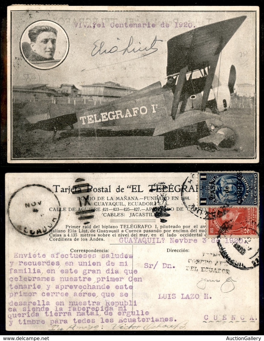 0886 ITALIA - POSTA AEREA - 1920 (2 Novembre) - Guayaquil Cuencia (26 - Longhi 1164/20NAb) - Cartolina Del Volo Con Auto - Altri & Non Classificati