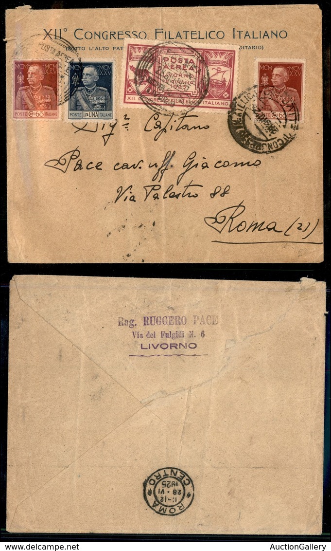 0889 ITALIA - POSTA AEREA - 1925 (28 Giugno) - Livorno Roma (39 - Longhi 1372/25LSg) - Aerogramma Del Volo - Piega Sulla - Other & Unclassified