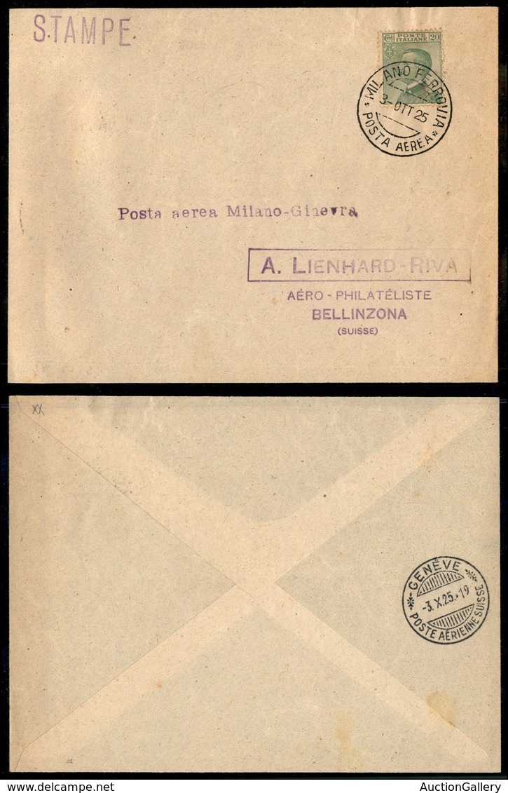 0896 ITALIA - POSTA AEREA - 1925 (3 Ottobre) - Milano Ginevra (49 - Longhi 1408/25JSa) - Aerogramma Per Bellinzona - Autres & Non Classés