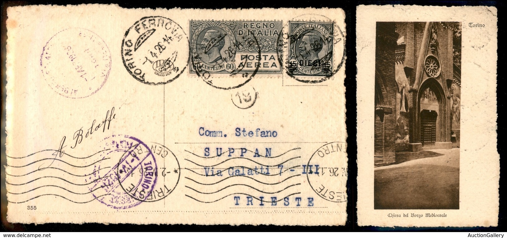 0899 ITALIA - POSTA AEREA - 1926 (1 Aprile) - Torino Trieste (56 - Longhi 1437/26TOa) - Cartolina Autografa A. Bolaffi - Other & Unclassified