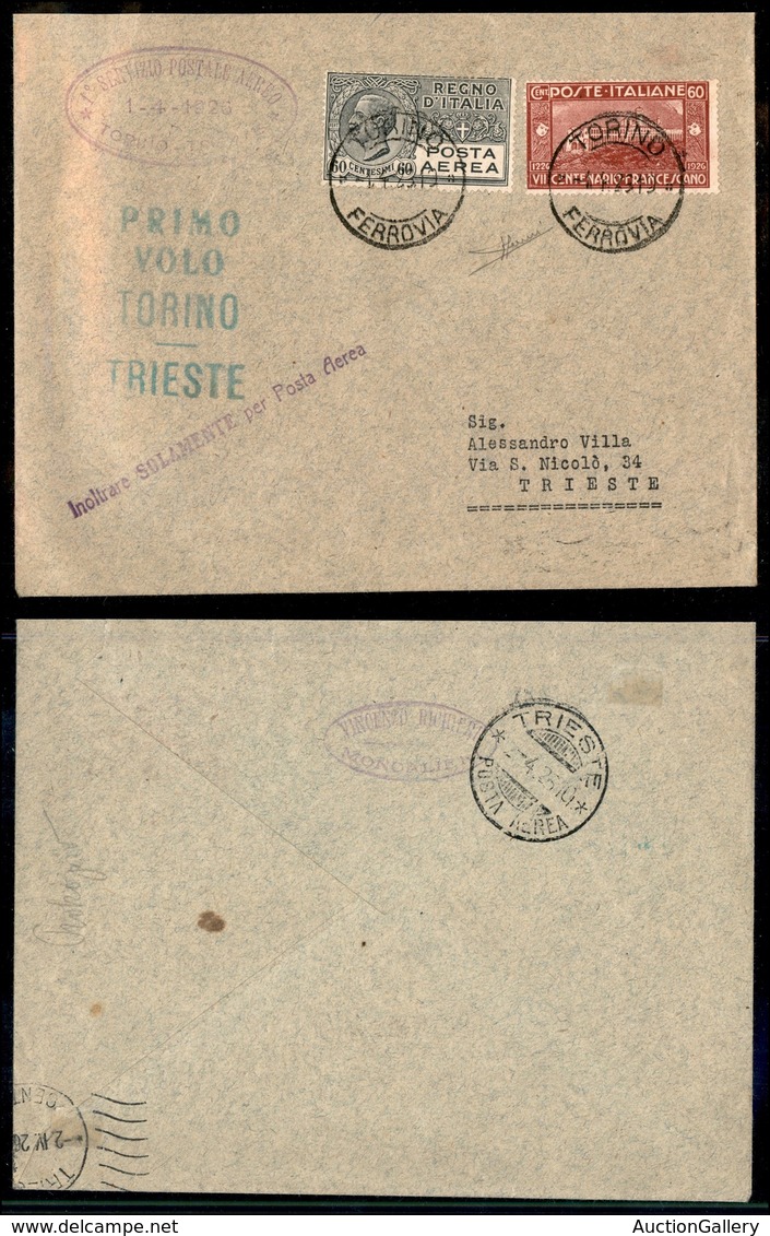 0900 ITALIA - POSTA AEREA - 1926 (1 Aprile) - Torino Trieste (56 - Longhi 1437/26TOa) - Aerogramma Del Volo Con Timbro S - Sonstige & Ohne Zuordnung