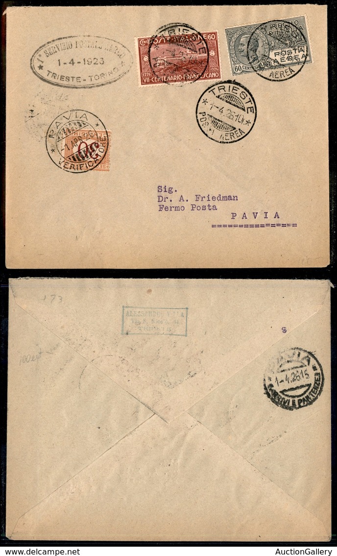 0913 ITALIA - POSTA AEREA - 1926 (1 Aprile) - Trieste Pavia (55c - Longhi 1455/26TSg) - Aerogramma Fermo Posta - Autres & Non Classés