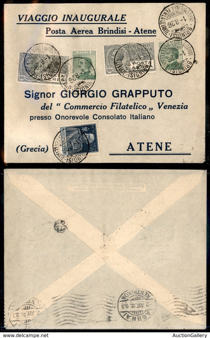 0928 ITALIA - POSTA AEREA - 1926 (1 Agosto) - Brindisi Atene (65b - Longhi 1576/26MMa) - Aerogramma Del Volo - Autres & Non Classés