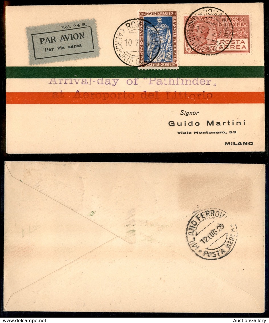 0951 ITALIA - POSTA AEREA - 1929 (10 Luglio) - Pathfinder (147a - Longhi 1939/29LEa) - Aerogramma Per Milano - Autres & Non Classés