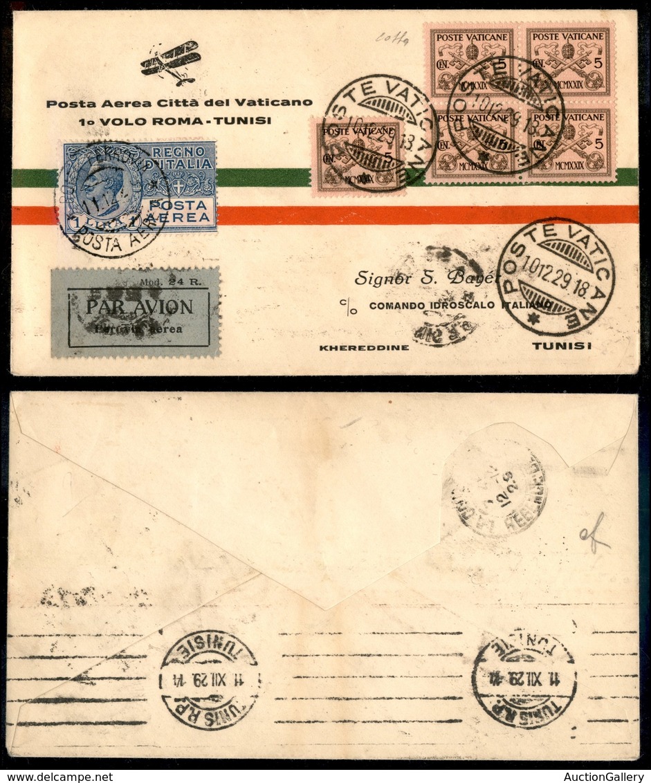 0961 ITALIA - POSTA AEREA - 1929 (11 Dicembre) - Roma Tunisi (164b - Longhi 2017/29ADc) - Aerogramma Misto Regno/Vatican - Autres & Non Classés