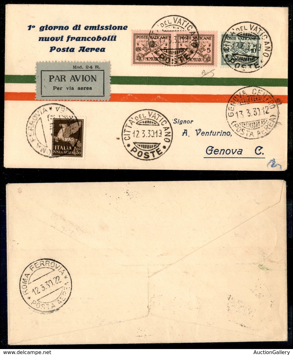 0968 ITALIA - POSTA AEREA - 1930 (12 Marzo) - Roma Genova (187a - Longhi 2100/30Zab) - Aerogramma Misto Regno/Vaticano P - Other & Unclassified