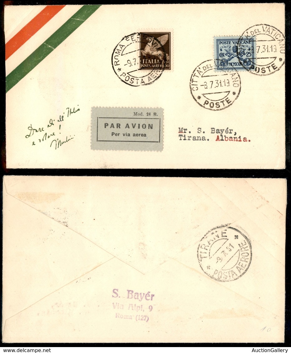 0981 ITALIA - POSTA AEREA - 1931 (9 Luglio) - Roma Tirana (253 - Longhi 2446/31CAj) - Aerogramma Misto Regno/Vaticano - Autres & Non Classés