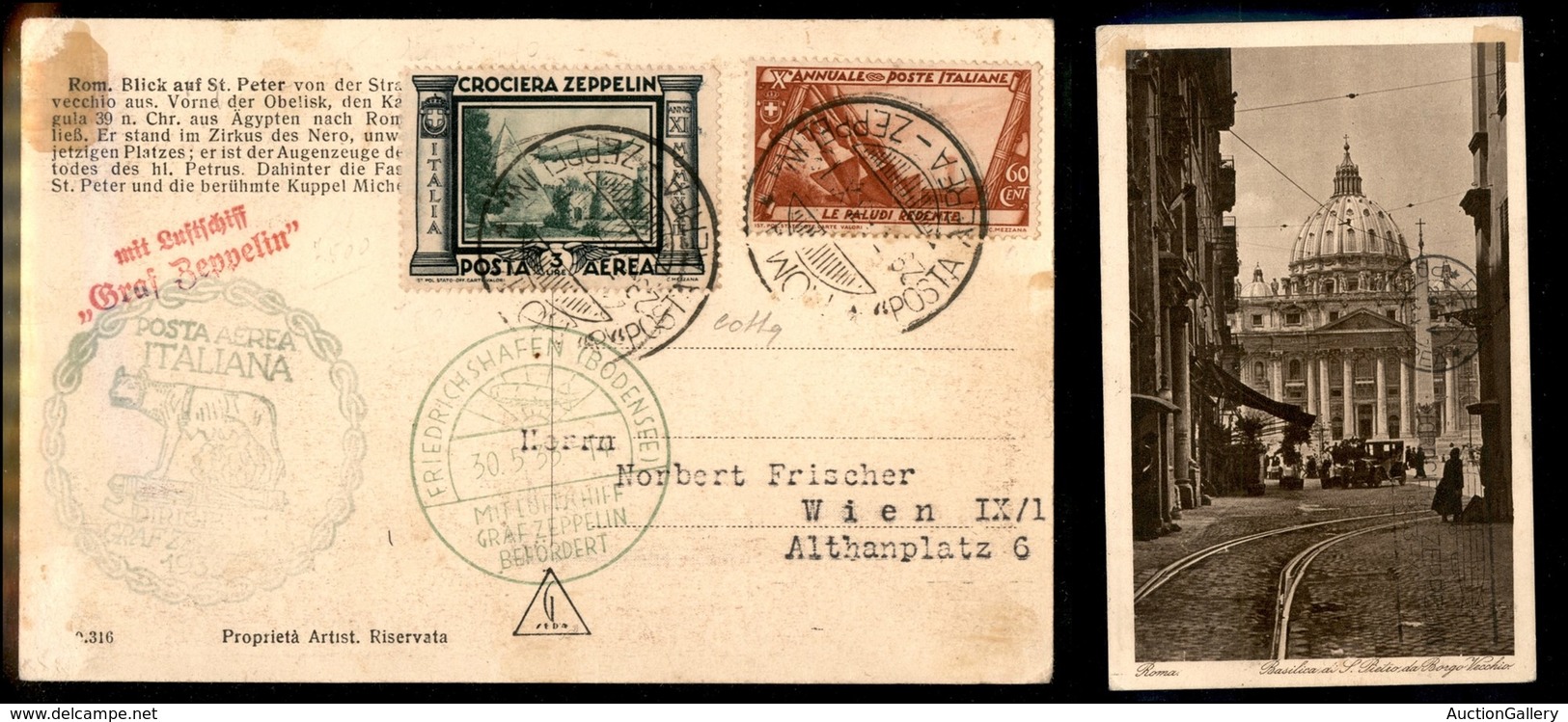 0996 ITALIA - POSTA AEREA - 1933 (30 Maggio) - Zeppelin/Volo Su Roma (Z11b) - 3 Lire (45 Aerea) + Complementare (333) Su - Sonstige & Ohne Zuordnung