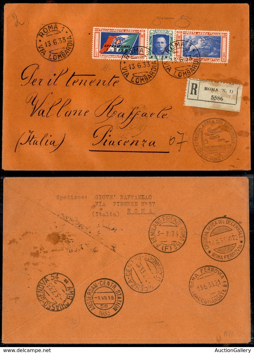 0998 ITALIA - POSTA AEREA - 1933 - Crociera Del Decennale (Longhi 2853/33SBa) - Trittico BISE (51C - Aerea) Su Aerogramm - Other & Unclassified