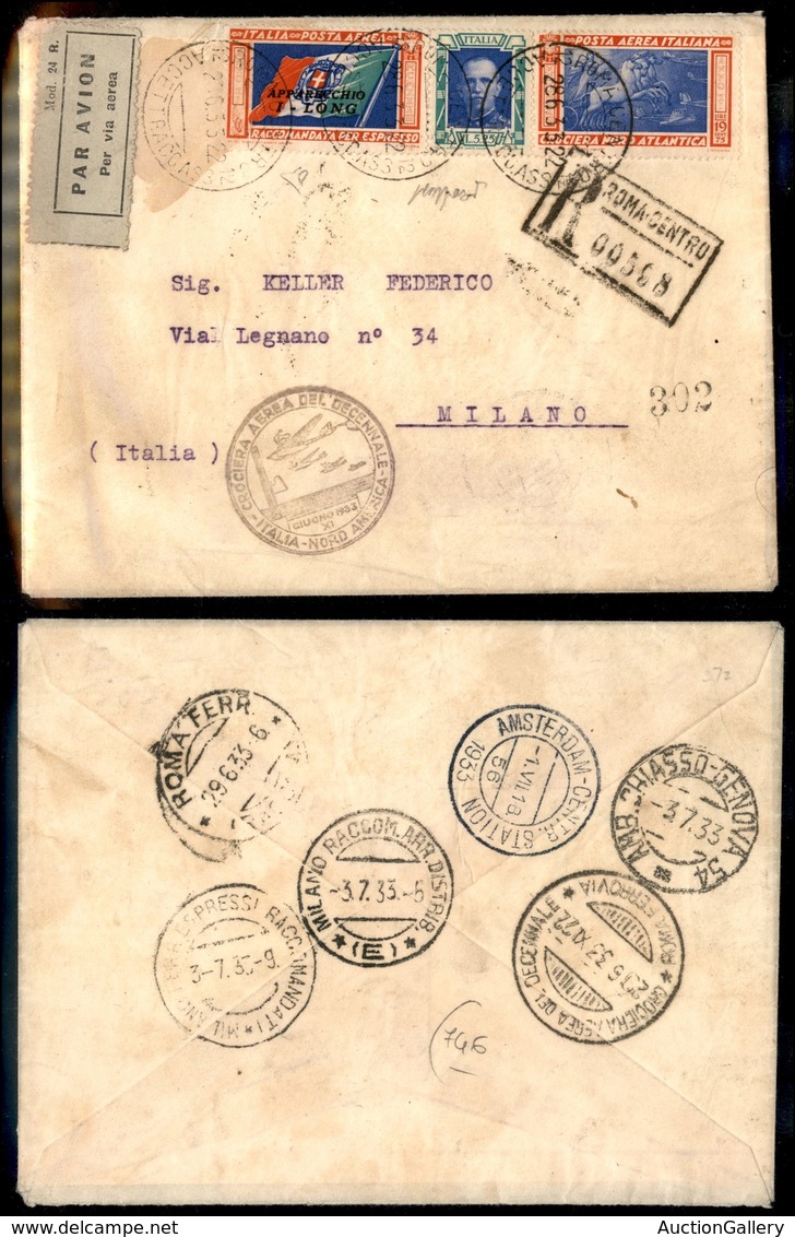 1000 ITALIA - POSTA AEREA - 1933 - Crociera Del Decennale (Longhi 2853/33SBa) - Trittico LONG (51I - Aerea) Su Aerogramm - Autres & Non Classés