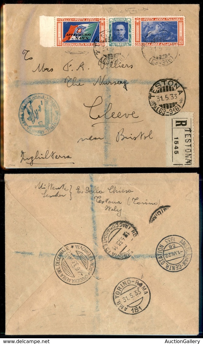 1002 ITALIA - POSTA AEREA - 1933 - Crociera Del Decennale (Longhi 2853/33SBa) - Trittico NANN (51L - Aerea) Su Aerogramm - Autres & Non Classés