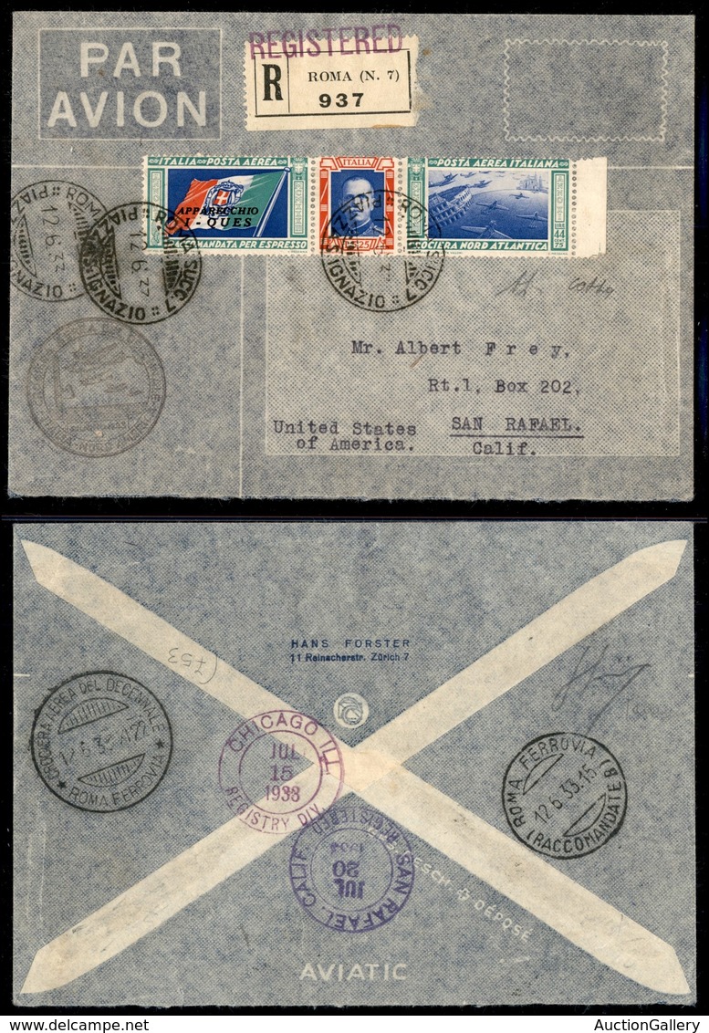 1008 ITALIA - POSTA AEREA - 1933 - Crociera Del Decennale (Longhi 2859/33SBg) - Trittico QUES (52O - Aerea) Su Aerogramm - Other & Unclassified