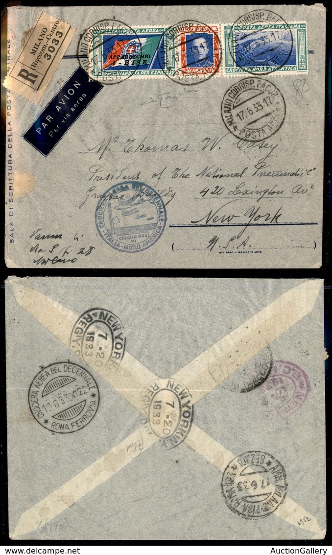 1009 ITALIA - POSTA AEREA - 1933 - Crociera Del Decennale (Longhi 2860/33SBh) - Trittico BISE (52C - Aerea) Su Aerogramm - Autres & Non Classés