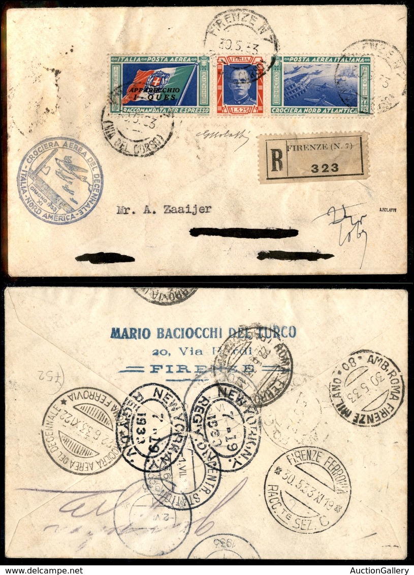 1013 ITALIA - POSTA AEREA - 1933 - Crociera Del Decennale (Longhi 2860/33SBh) - Trittico QUES (52O - Aerea) Su Aerogramm - Autres & Non Classés