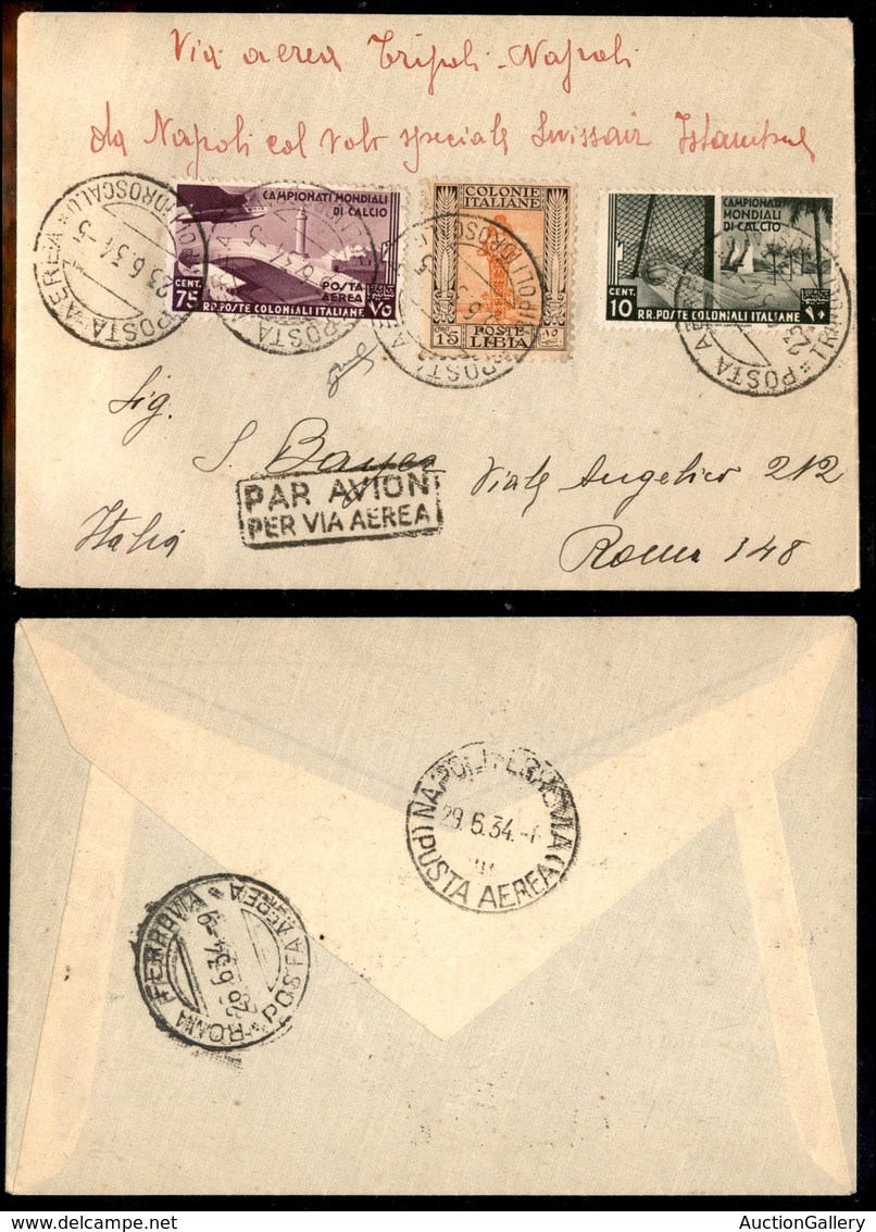 1017 ITALIA - POSTA AEREA - 1934 (23 Giugno) - Tripoli Roma (Longhi 3133/34ZZd) - Aerogramma Inoltrato Per Via Ordinaria - Other & Unclassified