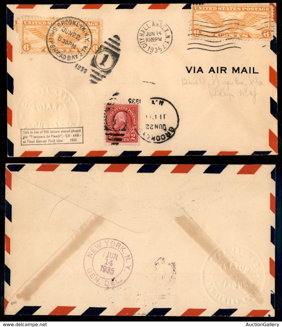 1021 ITALIA - POSTA AEREA - 1935 (22 Giugno) - New York Roma (382 - Longhi 3283/357Ba) - Aerogramma Del Volo - Other & Unclassified