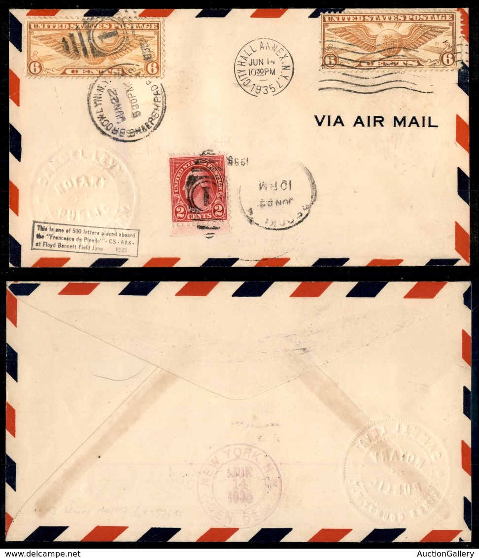 1022 ITALIA - POSTA AEREA - 1935 (14 Giugno) - New York Roma (382 - Longhi 3283/35ZBa) - Aerogramma Del Volo - Autres & Non Classés