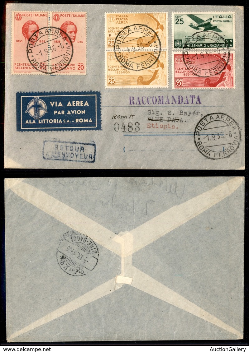 1028 ITALIA - POSTA AEREA - 1936 (1 Settembre) - Roma Dire Daua (432 - Longhi 3584/36YGb) - Aerogramma Raccomandato Del  - Autres & Non Classés