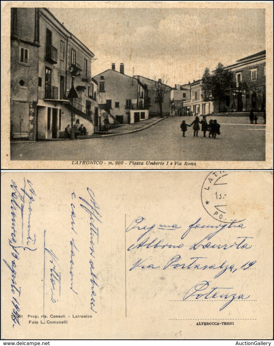 1504 CARTOLINE - REGIONALISMO-BASILICATA - Latronico (PZ), Piazza Umberto I E Via Roma Viaggiata 1954 - Sonstige & Ohne Zuordnung