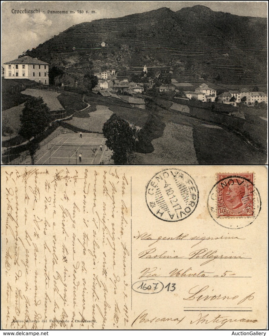 1520 CARTOLINE - REGIONALISMO-LIGURIA - Crocefieschi (GE), Panorama Con Campo Da Tennis Viaggiata 1917 - Autres & Non Classés