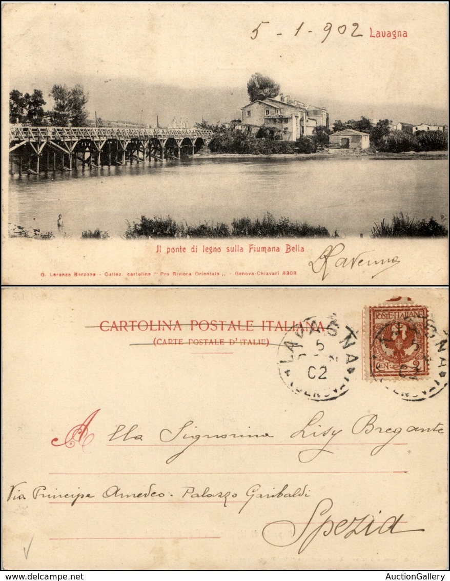 1521 CARTOLINE - REGIONALISMO-LIGURIA - Lavagna (GE), Ponte Di Legno Su Fiumana Bella Viaggiata 1902 - Autres & Non Classés
