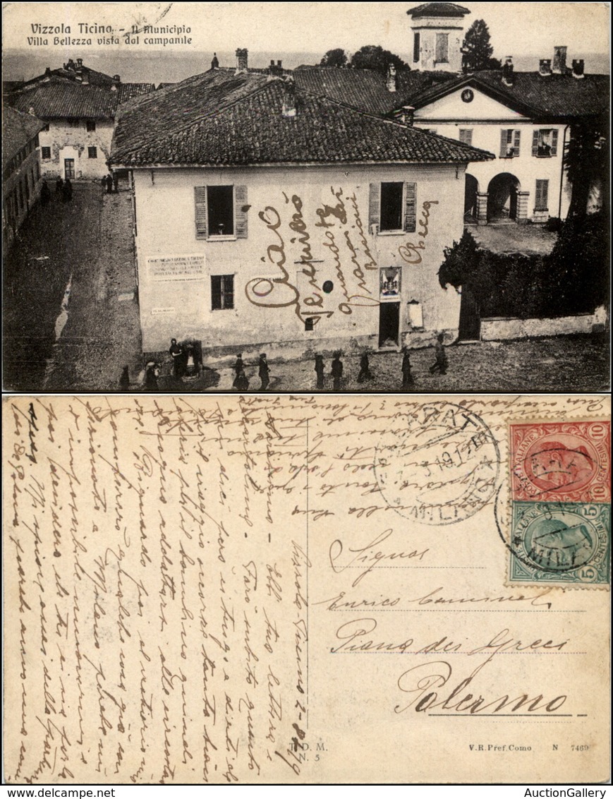 1526 CARTOLINE - REGIONALISMO-LOMBARDIA - Vizzola Ticino (VA), Municipio Animata Viaggiata 1919 - Autres & Non Classés