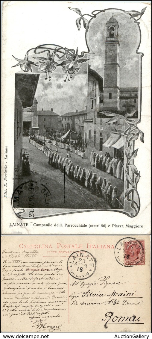 1529 CARTOLINE - REGIONALISMO-LOMBARDIA - Lainate (MI), Piazza Maggiore Con Processione Viaggiata1916 - Other & Unclassified