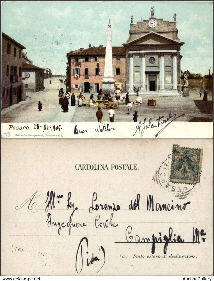 1532 CARTOLINE - REGIONALISMO-MARCHE - Pesaro, Piazza Animata Viaggiata 1905 - Other & Unclassified