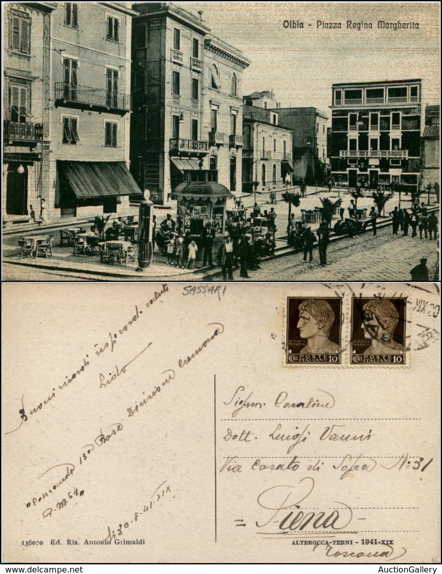 1542 CARTOLINE - REGIONALISMO-SARDEGNA - Olbia, Piazza Regina Margherita, Animatissima Viaggiata 1941 - Autres & Non Classés