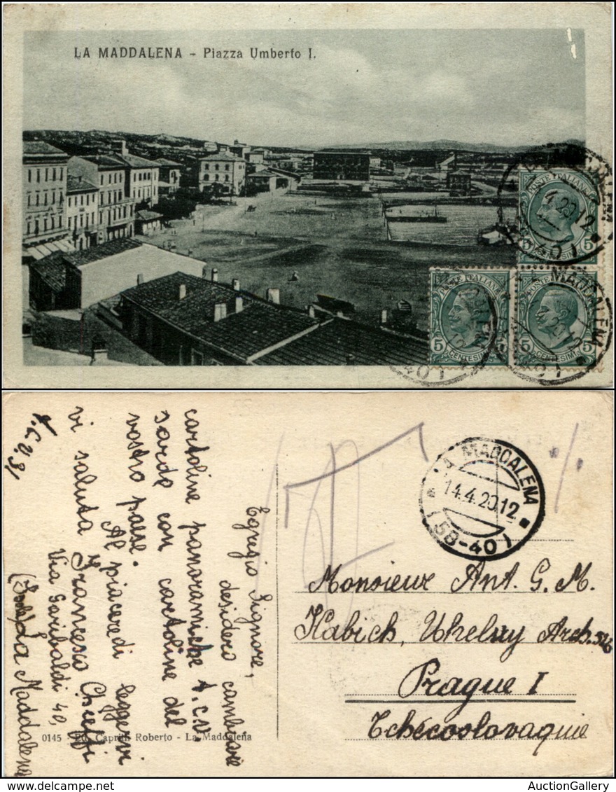 1543 CARTOLINE - REGIONALISMO-SARDEGNA - La Maddalena (OT), Piazza Umberto I Viaggiata 1920 - Other & Unclassified