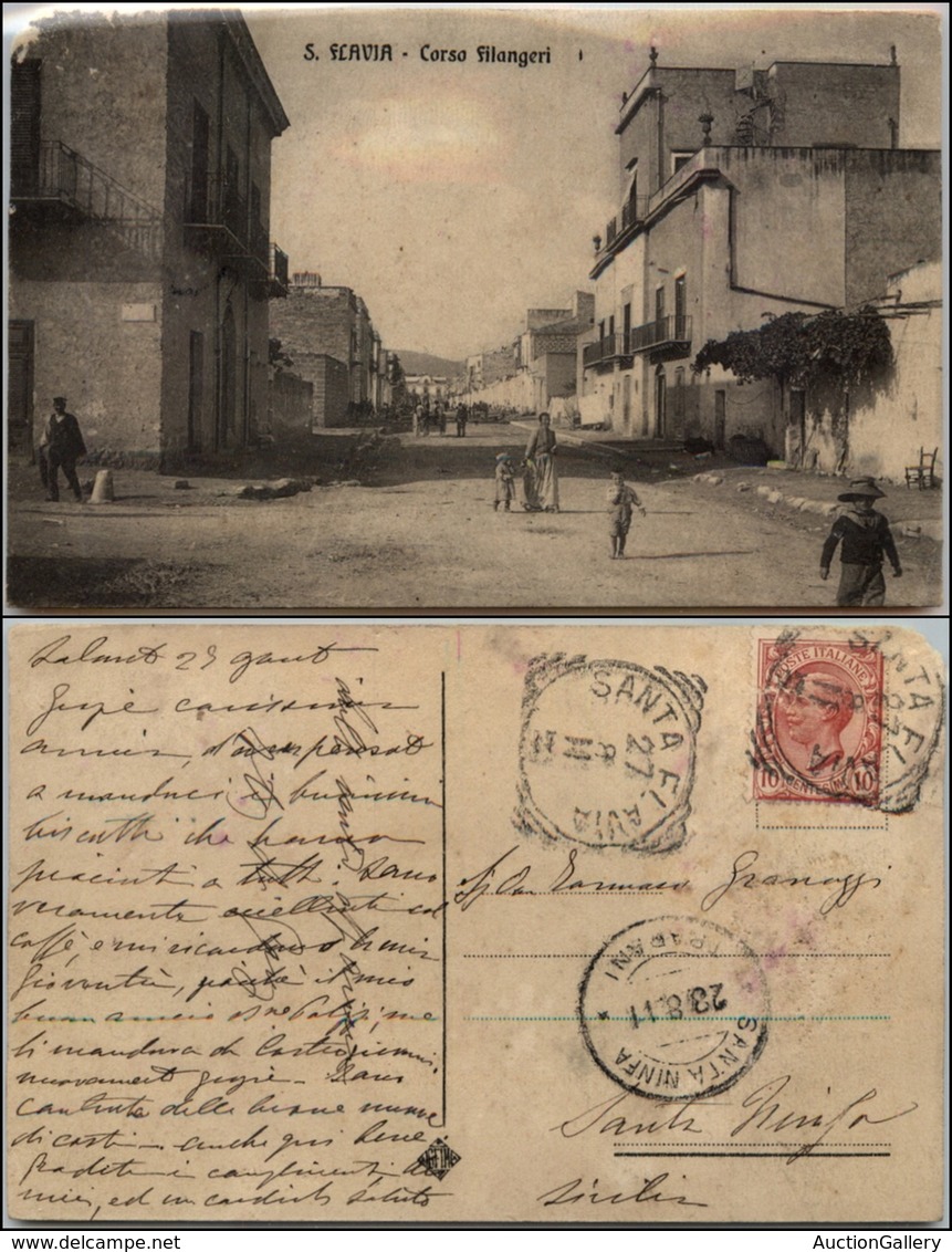 1546 CARTOLINE - REGIONALISMO-SICILIA - S. Flavia (PA), Corso Filangeri Animata Viaggiata 1911 Usura Ang. Alto Sx - Autres & Non Classés