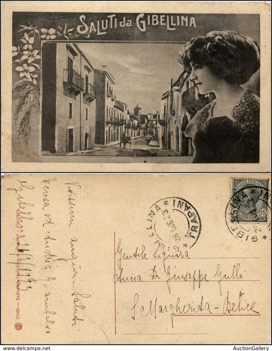 1547 CARTOLINE - REGIONALISMO-SICILIA - Gibellina (TP), Saluti Da, Viaggiata 1923 - Autres & Non Classés