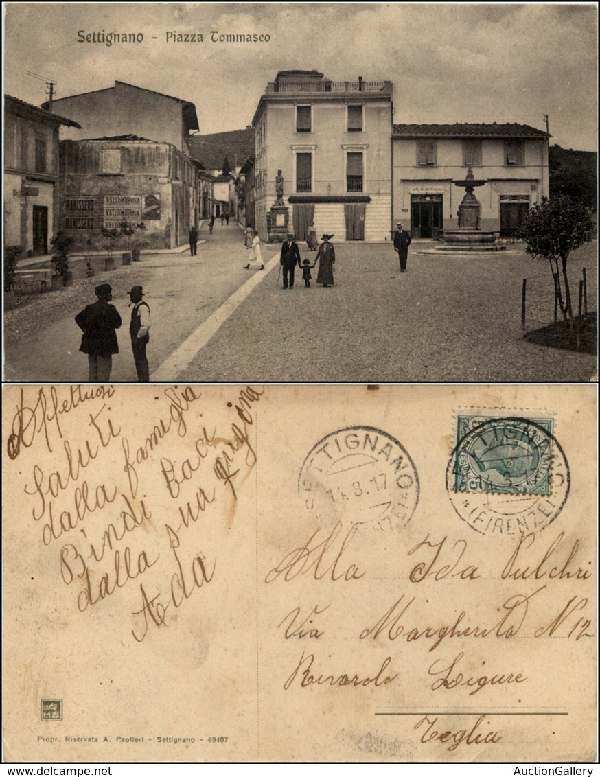 1550 CARTOLINE - REGIONALISMO-TOSCANA - Settignano (FI), Piazza Tommaseo, Animata Viaggiata 1917 - Autres & Non Classés