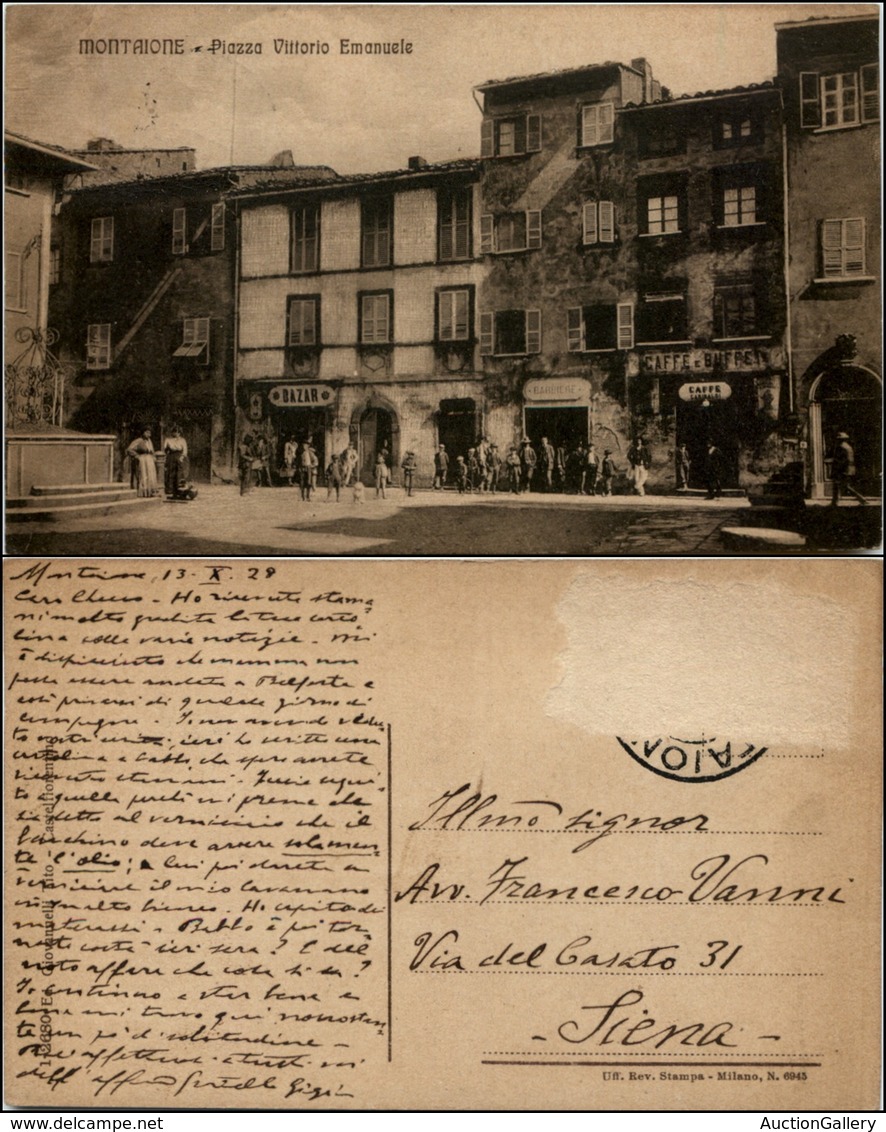 1552 CARTOLINE - REGIONALISMO-TOSCANA - Montaione (FI), Piazza V.E. Animata Viaggiata 1928 - Autres & Non Classés
