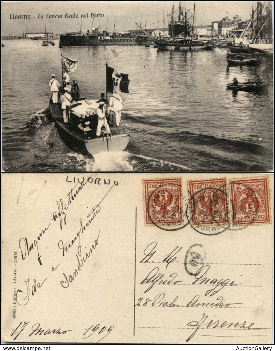 1556 CARTOLINE - REGIONALISMO-TOSCANA - Livorno, Lancia Reale Nel Porto Viaggiata 1909 - Autres & Non Classés